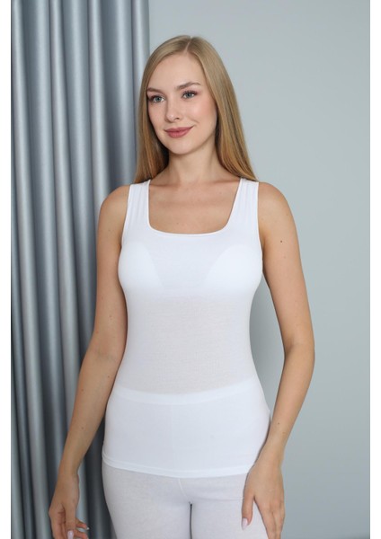 Kadın Modal Kalın Askı Beyaz Atlet C2T1N0O108