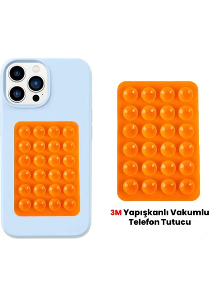 Silikon Vakumlu Telefon Tutucu, Cep Telefonu Için Silikon Yapışkanlı, Kaymaz Vantuz Telefon Tutucu Turuncu