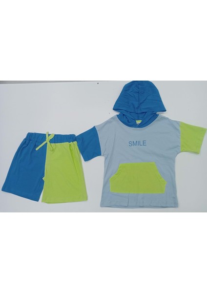 399604 Kapüşonlu Kanguru Cepli Erkek Takım - Mavi - 4-5 Yaş