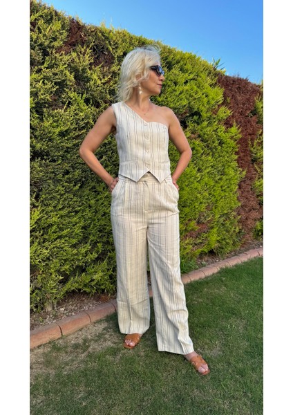 Tek Omuz Yelek- Pantolon Çizgili Takım fiyatları