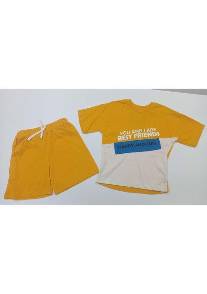 399975 Baskılı Şortlu Ipli Erkek Takım - Sarı - 5-6 Yaş