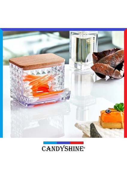 Candy Shine Ahşap Kapak 3'lü Organizer Set Modern Pamukluk Banyo Düzenleyici Şık 3'lü Pamukluk Set