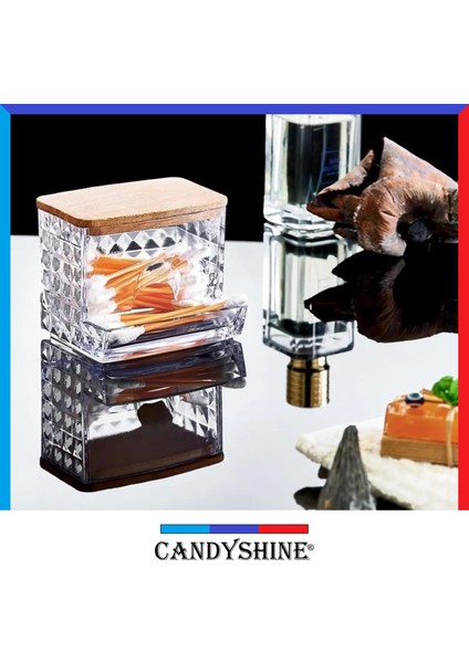 Candy Shine Ahşap Kapak 3'lü Organizer Set Modern Pamukluk Banyo Düzenleyici Şık 3'lü Pamukluk Set