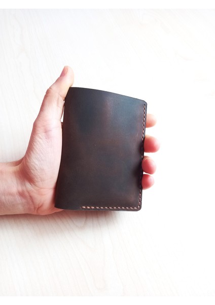Isimli Deri Kartlık Minimalist El Yapımı Kahverengi Deri Kartlık Cüzdan MK35