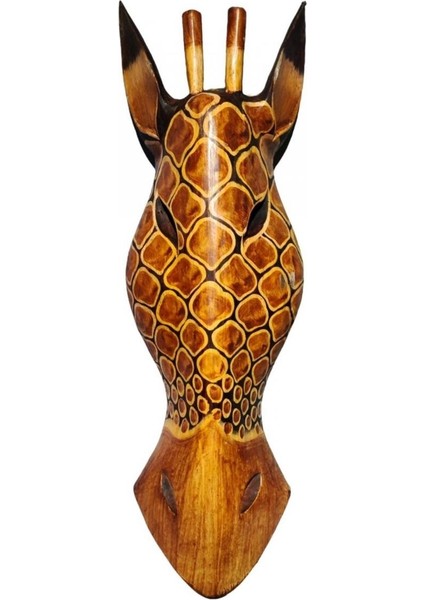 Ahşap Zürafa Mask 50 cm Duvar Dekoru