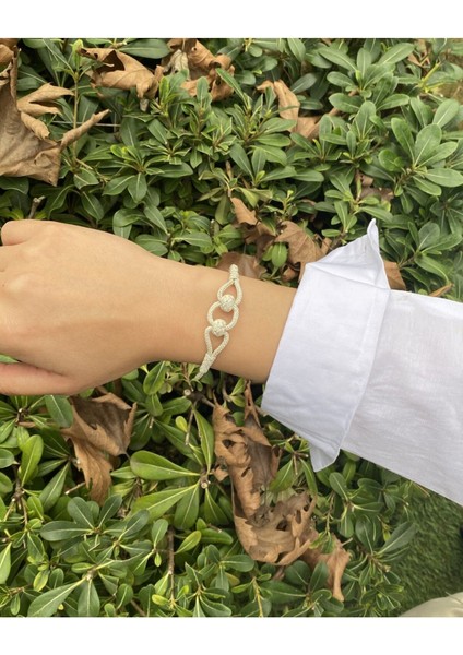 Gümüş Kazaziye Çift Top Detaylı Örme Bileklik- Geleneksel Tasarım El Işi Bileklik fiyatları
