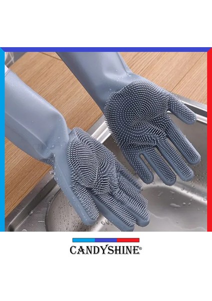 Candy Shine Tırtıklı Sihirli Silikon Bulaşık Eldiveni Pratik Kolay Temizlik