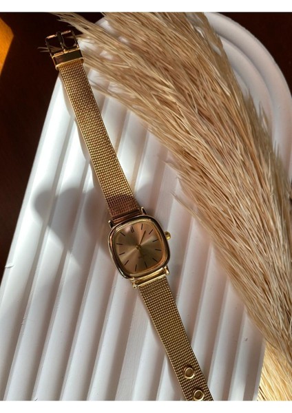 Bs Stıll Hasır Kordon Minimal Kadın Kol Saati Modern Gold Renk Vintage Quartz