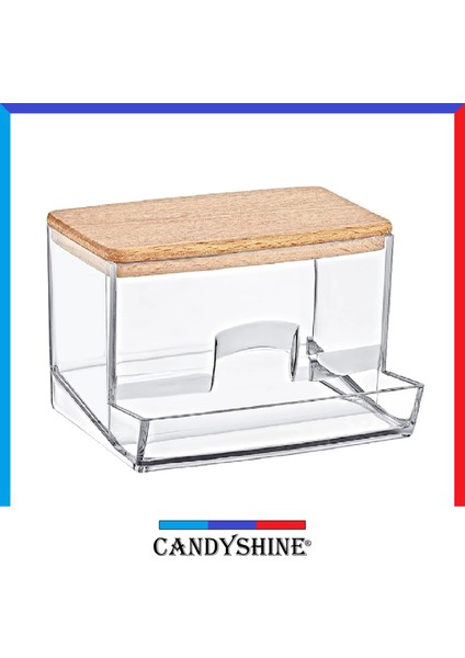 Candy Shine Ahşap Kapak 3'lü Organizer Set Modern Pamukluk Banyo Düzenleyici Şık 3'lü Pamukluk Set