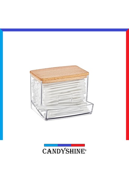 Candy Shine Ahşap Kapak 3'lü Organizer Set Modern Pamukluk Banyo Düzenleyici Şık 3'lü Pamukluk Set