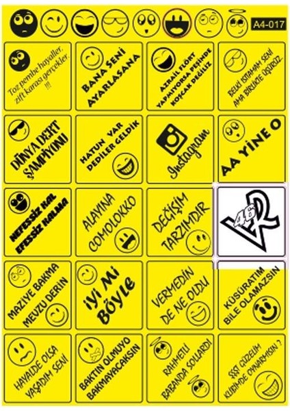 A4 Sticker 017 Tek Paket Çoklu Sticker