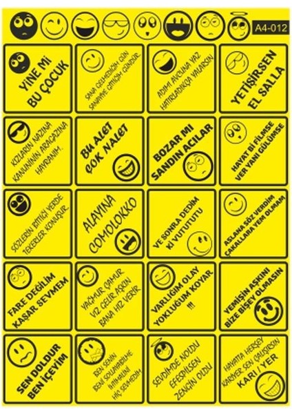A4 Sticker 012 Tek Paket Çoklu Sticker