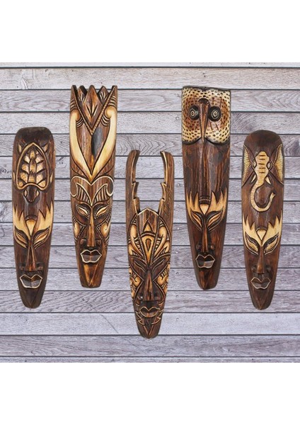 Ahşap Totem Aborjin Tiki Mask 50 cm El Yapımı Duvar Dekoru