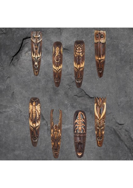 Ahşap Totem Aborjin Tiki Mask 50 cm El Yapımı Duvar Dekoru