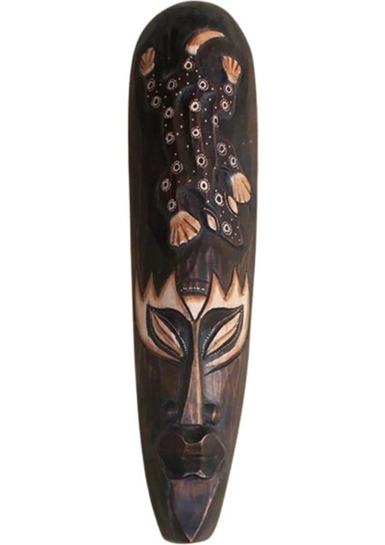 Ahşap Totem Aborjin Tiki Mask 50 cm El Yapımı Duvar Dekoru