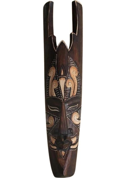 Ahşap Totem Aborjin Tiki Mask 50 cm El Yapımı Duvar Dekoru