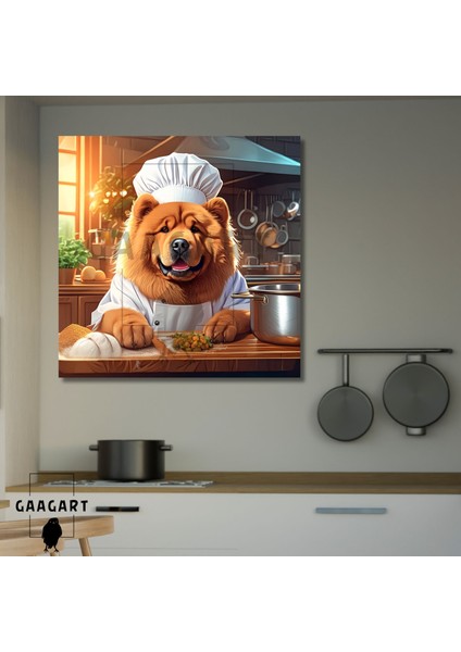 Kare Kanvas Mutfak Tablosu Aşçı Hayvanlar Chow Chow Köpek