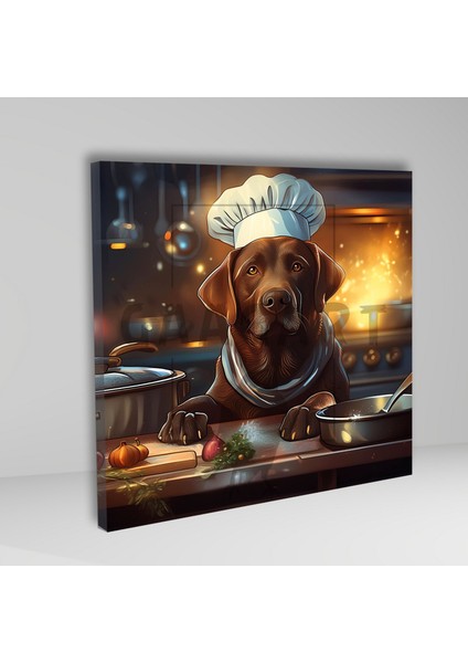 Kare Kanvas Mutfak Tablosu Aşçı Hayvanlar Kahverengi Labrador fiyatları