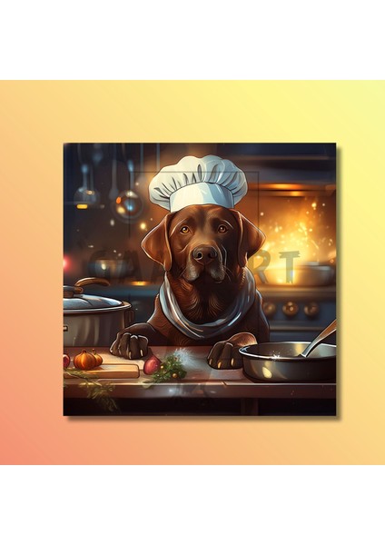 Kare Kanvas Mutfak Tablosu Aşçı Hayvanlar Kahverengi Labrador modelleri