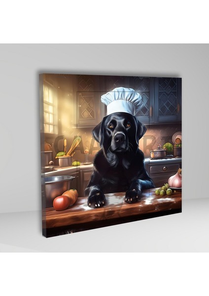 Kare Kanvas Mutfak Tablosu Aşçı Hayvanlar Siyah Labrador Köpek fiyatları