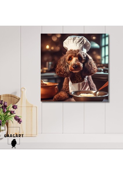Kare Kanvas Mutfak Tablosu Aşçı Hayvanlar Tüylü Poodle Köpek