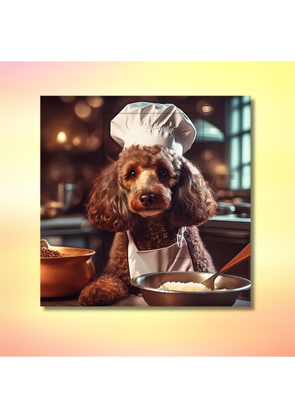 Kare Kanvas Mutfak Tablosu Aşçı Hayvanlar Tüylü Poodle Köpek modelleri