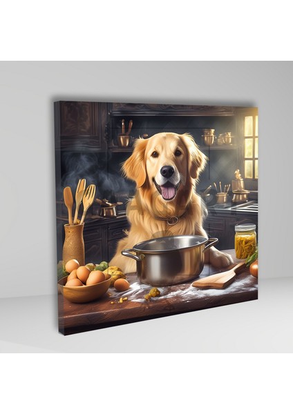 Kare Kanvas Mutfak Tablosu Aşçı Hayvanlar Sevimli Golden Köpek fiyatları