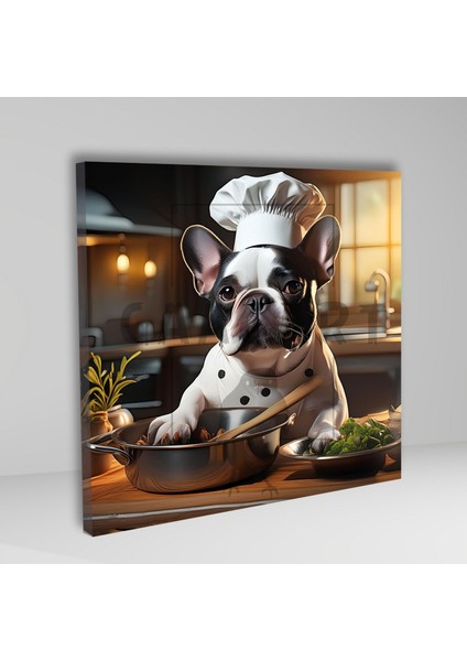 Kare Kanvas Mutfak Tablosu Aşçı Hayvanlar Siyah French Bulldog fiyatları