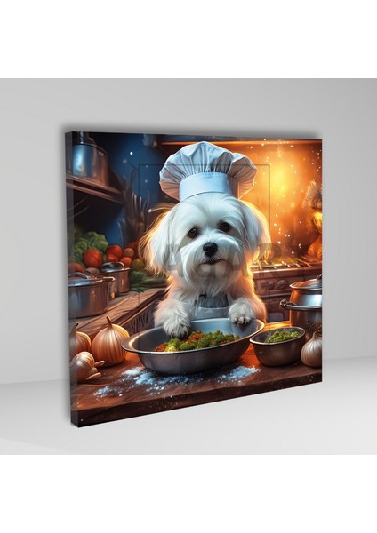 Kare Kanvas Mutfak Tablosu Aşçı Hayvanlar Beyaz Maltese Köpek modelleri