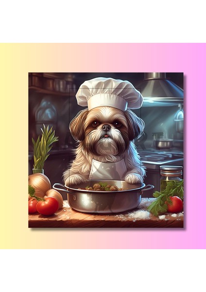 Kare Kanvas Mutfak Tablosu Aşçı Hayvanlar Shih Tzu Köpek modelleri