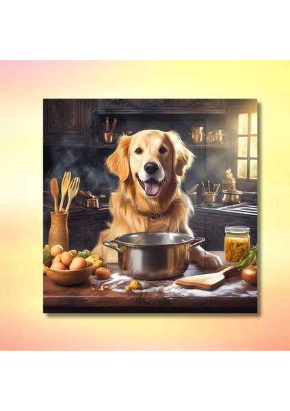 Kare Kanvas Mutfak Tablosu Aşçı Hayvanlar Sevimli Golden Köpek modelleri