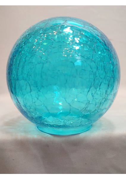 Glob Avize Camı.turkuaz Mavi Renkte.çatlatılmış DESENLI.(ÇAP:15.00cm-DUY YUVASI:7.00cm)