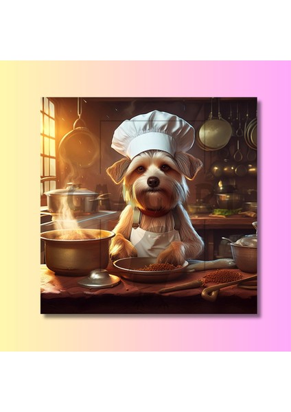Kare Kanvas Mutfak Tablosu Aşçı Hayvanlar Terrier Köpek modelleri