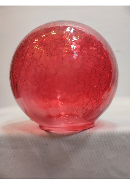 Glob Avize Camı Kırmızı Renkli Çatlatılmış Desenli (Çap: 15.00cm- Duy Yuvası: 7.00cm)