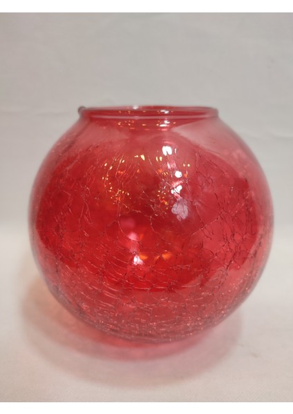 Glob Avize Camı Kırmızı Renkli Çatlatılmış Desenli (Çap: 15.00cm- Duy Yuvası: 7.00cm)