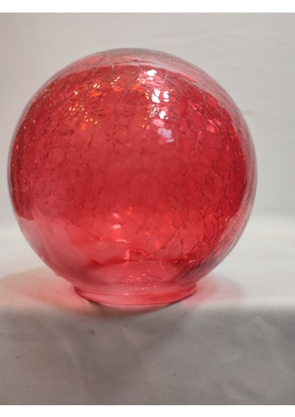 Glob Avize Camı Kırmızı Renkli Çatlatılmış Desenli (Çap: 15.00cm- Duy Yuvası: 7.00cm)