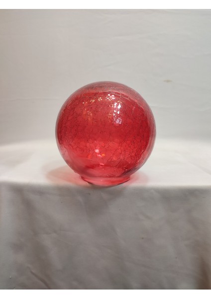 Glob Avize Camı Kırmızı Renkli Çatlatılmış Desenli (Çap: 15.00cm- Duy Yuvası: 7.00cm)