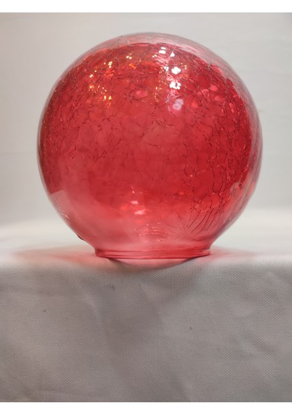 Glob Avize Camı Kırmızı Renkli Çatlatılmış Desenli (Çap: 15.00cm- Duy Yuvası: 7.00cm)