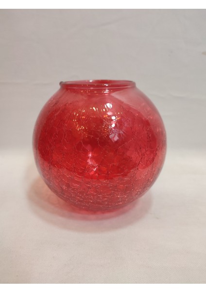 Glob Avize Camı Kırmızı Renkli Çatlatılmış Desenli (Çap: 15.00cm- Duy Yuvası: 7.00cm)