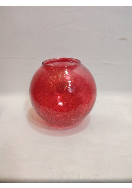 Glob Avize Camı Kırmızı Renkli Çatlatılmış Desenli (Çap: 15.00cm- Duy Yuvası: 7.00cm)