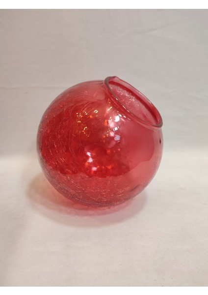 Glob Avize Camı Kırmızı Renkli Çatlatılmış Desenli (Çap: 15.00cm- Duy Yuvası: 7.00cm)