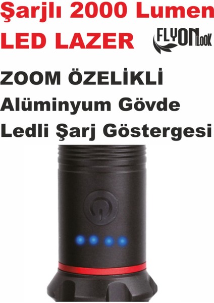 Şarj Edilebilir El Feneri 2000 Lümel Zoom Özellikli Ledli Şarj Gösterge Fosforlu Balıkçılık Kamp