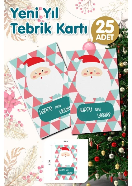 Tuğset Etiket Yılbaşı Hediye Kartı Yeni Yıl Tebrik Kartı Yeni Yıl Kartpostal Happy New Year Not Kartı 25 Adet T1009