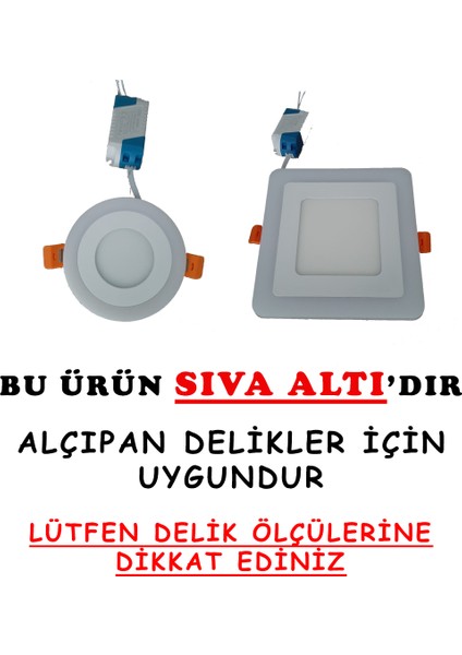 Çift Renkli Boyut: 14X14CM Sıva Altı Kare 9 Watt (6+3) LED Spot Armatür 3000K (Gün Işığı)