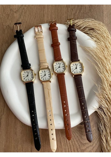 Bs Stıll Minimal Vintage Kadın Kol Saati Retro Quartz Deri Kordon Minik Kare indirimleri