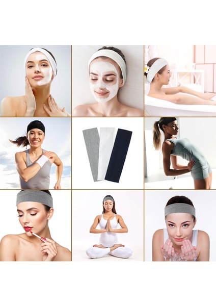 2'li Pamuklu Esnek Yoga Bandana Koşu Bandı Saç Bantları Gym Pilates Saç Bandı - Makyaj Yüz Yıkama Saç Aksesuarları - Sporcu Saç Bandı Seti Siyah & Beyaz