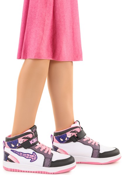 Tesan Cırtlı Günlük Kız Çocuk Spor Ayakkabı Siyah - Beyaz - Pembe