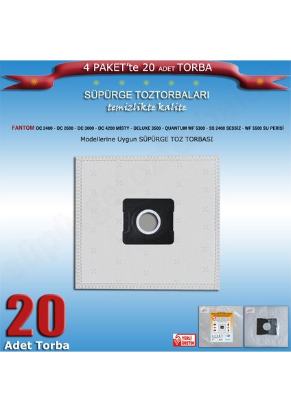 Fantom Dc 2400 - Dc 2600 - Dc 3000 - Dc 4200 Misty - Deluxe 3500 - Quantum Wf 5300 - Ss 2400 Sessiz - Wf 5500 Su Perisi Modellerine Uygun Süpürge Toz Torbası 201120