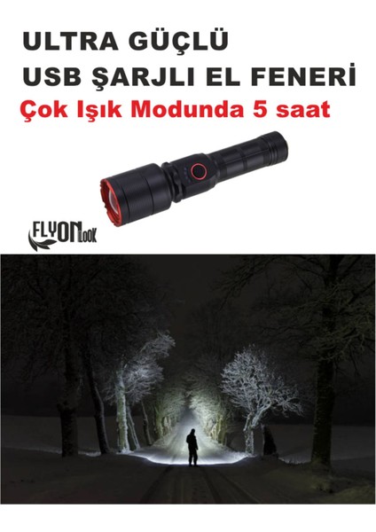 Ultra Güçlü Şarjlı El Feneri 5 Kademeli Güçlü Modda 5 Saat Etkili El Feneri 20W LED Lamba