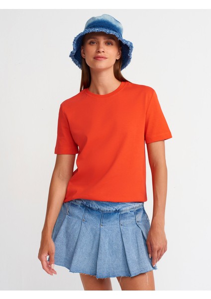 31069 Pamuklu Bisiklet Yaka T-Shirt-Kırmızı